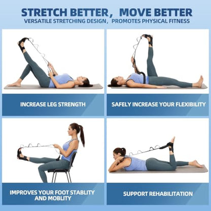 comness Foot and Calf Stretcher-Stretching Strap For Plantar Fasciitis, Heel Spurs, Foot Drop, Achilles Tendonitis & Hamstring. Yoga Foot & Leg Stretch Strap. (Black) - color: Black