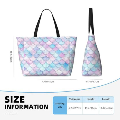 Large Beach Bag for Women Waterproof Foldable Travel Shoulder Tote Bag with Pocket for Weekender Pool Vacation - color: Fish Purple