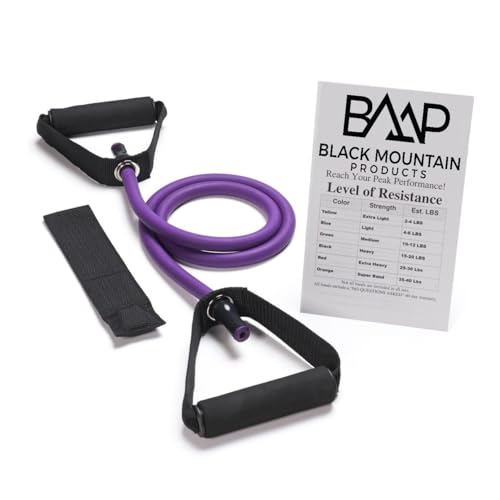 Black Mountain Products Single Resistance Exercise Band with Door Anchor and Starter Guide, 45-50-Pound, Purple - color: Purple