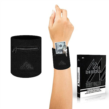 NEWZILL Wrist Wallet Wristband with Zipper - Cotton Sweatbands for Men & Women, Ideal for Running, Walking, Basketball, Football, Tennis, Hiking - color: Black, style: Small-1PCS