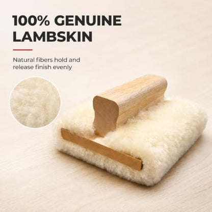5'' Genuine Lambskin Hand Stainer Block & Pad – Premium Staining Applicator for Wood, Polyurethane, & Faux Finishes – Professional-Grade, Smooth & Even Coverage (1)