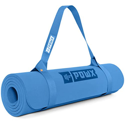 Extra Thick Yoga Mat for Women – TPE 10 mm-Thick Non-Slip Yoga Mat & Nylon Mat Strap – Men’s Fitness & Workout Mats for Home Gym – 26 x 74 In. Indoor-Outdoor Meditation & Exercise Mats by PowX (Blue)