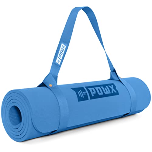 Extra Thick Yoga Mat for Women – TPE 10 mm-Thick Non-Slip Yoga Mat & Nylon Mat Strap – Men’s Fitness & Workout Mats for Home Gym – 26 x 74 In. Indoor-Outdoor Meditation & Exercise Mats by PowX (Blue)
