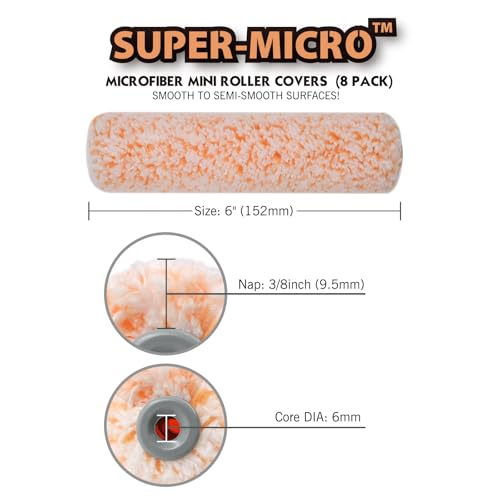 ROLLINGDOG 6" Paint Roller Covers Microfiber Paint Roller Sleeves | 6 inch Paint Roller Sleeve for Smooth to Semi-Smooth Walls and Ceilings, 8PC - color: 8PC Microfiber Roller Sleeves