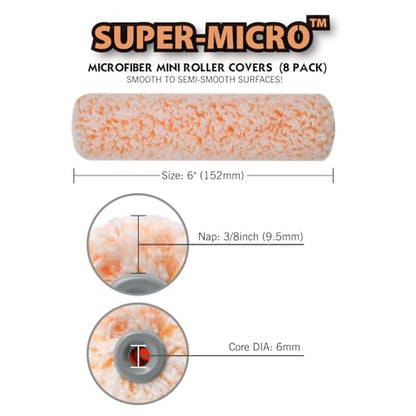 ROLLINGDOG 6" Paint Roller Covers Microfiber Paint Roller Sleeves | 6 inch Paint Roller Sleeve for Smooth to Semi-Smooth Walls and Ceilings, 8PC - color: 8PC Microfiber Roller Sleeves
