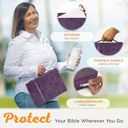 Christian Art Gifts Women's Fashion Bible Cover I Can Do All Things Philippians 4:13, Purple Floral Faux Leather (Large) - size: Large
