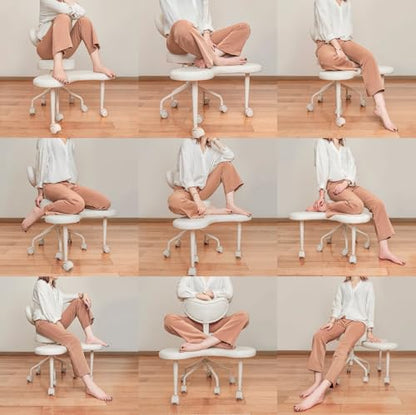 Pipersong Meditation Cross Legged Chair PRO, ADHD Chair with Height Adjustable Backrest, Criss Cross Desk Use with Footrest and Wheels for Home Office, Flexible Design for Fidgety Sitters, Tan | Height Adjustable Ergonomic Backrest, Memory Foam Cushion, E