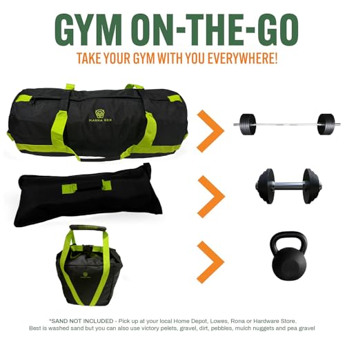Sandbags for Working Out - 50 to 90 lbs - Adjustable Heavy Duty Equipment for Weight Training - 1 Outer, 3 Inner Sandbags - Portable Tough Workout - Non Slam - color: Black/Green, size: 50lb
