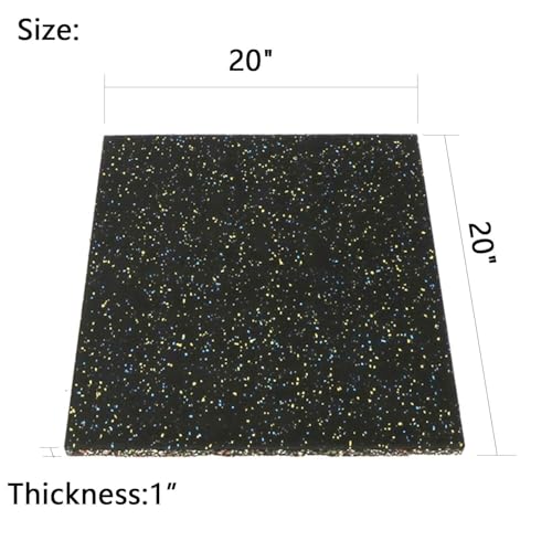 MYOYAY 4 Pack Interlocking Tile 20" x 20”x 1”Heavy Duty Rubber Flooring Mat Anti-Vibration Anti-Slip Exercise Mats for Gym Equipment and Cushion for Workouts, Cover 11.12 Sq.Ft… - color: Black + Blue Yellow Spot
