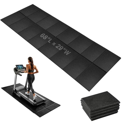 Treadmill Mat for Floor Protection, 68" × 29" Heavy Duty Exercise Equipment Mat for Home Gym, Anti-Slip Shock Absorption Pad for Treadmill, Elliptical, Stationary Bike, Rowing Machine - size: 68"L × 29"W × 0.24"Th