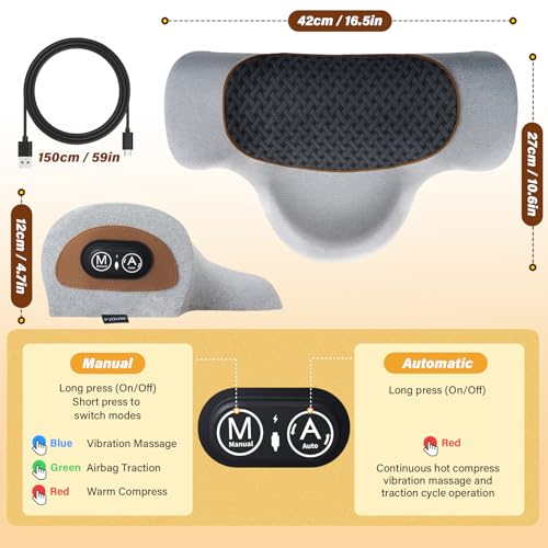 Rechargeable 3-in-1 Neck Massager Pillow with Heat,Vibration & Air Traction - Heated Neck Pillow Massage Hump Soothing Neck Relaxation, Posture Support & Stress Relief