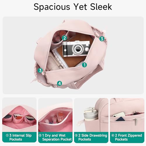 Handbag for Women Yoga Bag Large Capacity Yoga Pad Buckle with Shoe Compartment Water Bottle Sports Gym Bag Travel - color: D01-3 Pink