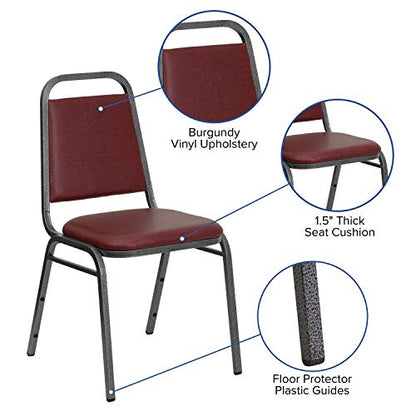 EMMA + OLIVER Burgundy Vinyl Trapezoidal Back Stacking Banquet Chair - color: Burgundy Vinyl/Silver Vein Frame