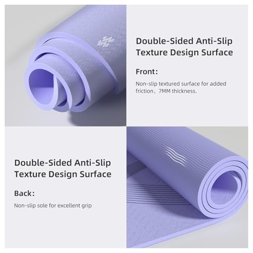 Yoga Mat High Density Exercise Mat, 76"x32"x0.27"Thick Wide & Large Yoga Mat for Women Men, Professional POE Workout Mat for Yoga, Pilates, Fitness & Stretching - color: Lavender Purple