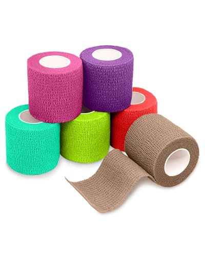 FriCARE Self Adhesive Bandage Wrap, Medical Tape in First Aid Kit | Elastic Cohesive Bandages for Sports/Vet/Wrist Ankle Wounds, 2 Inches X 5 Yards, Latex-free 6 Rolls, Ocean Depth - color: Ocean Depth