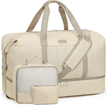 IBFUN Weekender Bags for Women, 21" Travel Duffle Bag with Shoe Compartment - color: E2-Khaki