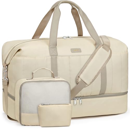 IBFUN Weekender Bags for Women, 21" Travel Duffle Bag with Shoe Compartment - color: E2-Khaki