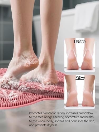 Kalolary Silicone Shower Foot Scrubber Mat with Non Slip Suction Cups - color: Pink