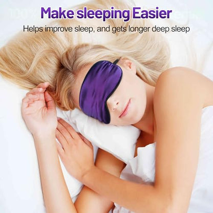 Silk Sleep Mask, Blackout Eye Mask for Sleeping with Adjustable Strap | Light-blocking Blindfold for Men & Women Pressure-Free, Soft Eye Cover Eyeshade for Side Sleeper, Travel Naps(Dark Purple) - color: Dark Purple