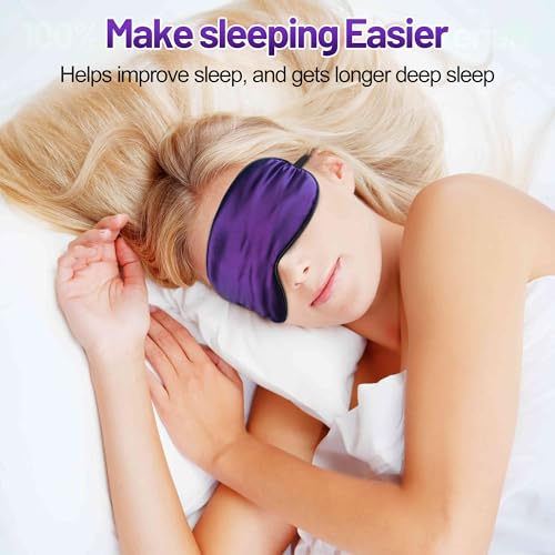 Silk Sleep Mask, Blackout Eye Mask for Sleeping with Adjustable Strap | Light-blocking Blindfold for Men & Women Pressure-Free, Soft Eye Cover Eyeshade for Side Sleeper, Travel Naps(Dark Purple) - color: Dark Purple