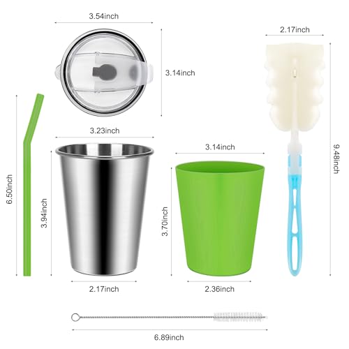 Kids Drinking Cups, Stainless Steel Tumbler Cups with Lids and Straws | Set of 2 Spill Proof Cups for Kids, Durable Water Tumbler with Colorful Easy-Grip Silicone Sleeves (Green & Yellow) - color: Green/Yellow