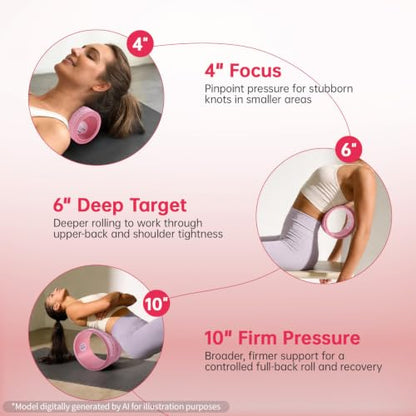 GymCope 3-Pack Back Roller Wheel Set, Spine-Safe Groove, 500 lbs | 1/2in sweat-resistant foam over ABS core, 3-pack 4in 6in 10in wheels, spine-safe groove, 500 lbs, yoga pilates gym, pvc free - style: 3Pack(4"+6"+10")-Pink