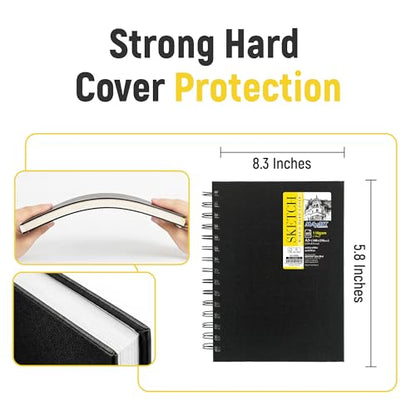MAyART A5+ Spiral Sketchbook Hardcover, 120 Pages 110gsm White Thick Paper Drawing Sketch Book, 5.8x8.3 inch Wire-O Bound Artist Sketchbook, Acid-Free Sketch Pad for Pencil, Ink & Marker - size: A5