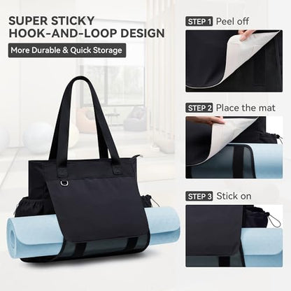 WLLWOO Thick Yoga Mat Bag Women Gym Tote Breathable Mesh Holder Wet Pocket | Carryall Lightweight Waterproof Shoulder for Pilates Travel Beach Workout Fitness Carrier - color: Black