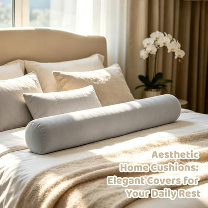 IFOYO Velvet Round Body Pillow Cover with Zipper, 47" x 8" Ultra-Soft Bolster Pillow Cover Machine Washable Long Round Pillow Case for Sleeping & Bedroom, Living Room, Case Only, Gray - color: Gray, size: 47"