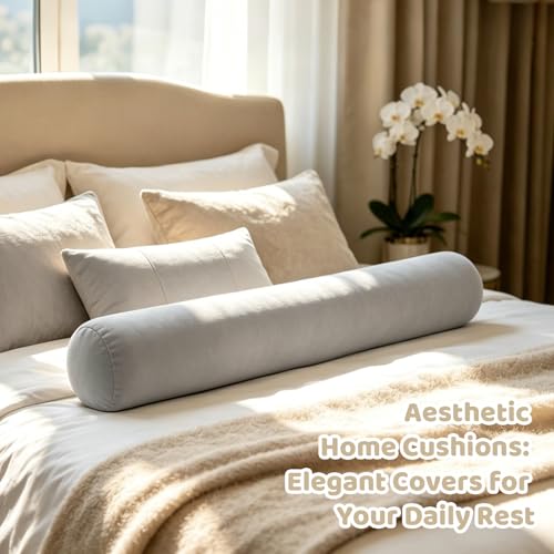 IFOYO 2 Pcs Velvet Round Body Pillow Cover with Zipper, 47" x 8" Ultra-Soft Bolster Pillow Cover Machine Washable Long Round Pillow Case for Sleeping & Bedroom, Living Room, Case Only (Gray) - color: Gray, size: 47"-2