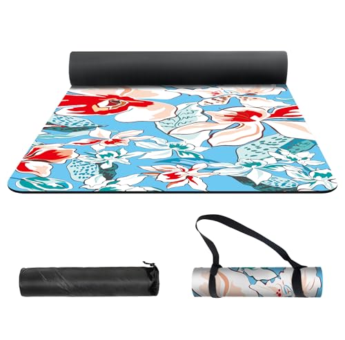 nuveti Yoga Mat Print Extra Thick TPE Non Slip Fitness Exercise Mat with Carrying Bag,72"x24" Extra Thick 6MM Exercise & Workout Mat for Yoga, Pilates Fitness and Floor Exercises - color: Flower