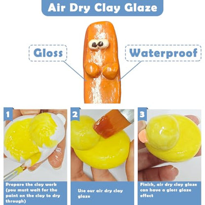 EIGTWEN 20pcs Air Dry Clay for Adults Kit, Full Tools, Ideal for Beginners | 4.4oz Air Dry Clay, 50ml Gloss Glaze, 8 Colors of Paint, Sculpting Tools, Paintbrushes, Brushes, Sponges,Complete Tools