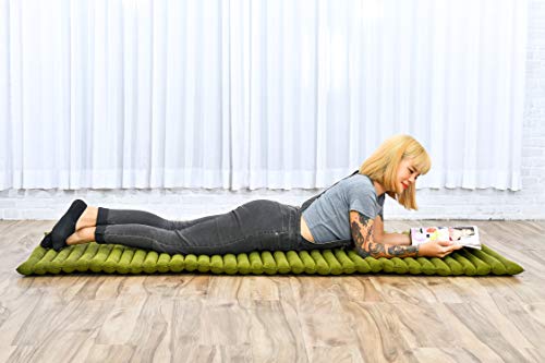 Leewadee - Foldable Floor Mattress - Japanese Roll Up Futon -Trifold Tatami Mat- Guest Floor Bed - Camping Mattress - Thai Massage Mat, Kapok Filled, 75 x 28 inches, Green - color: Cl23 - Green, size: M: 75x28"