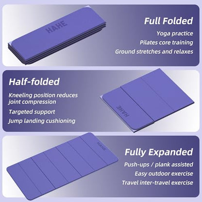 HAHE Foldable Yoga Exercise Mat, 74"Lx32"Wx1/3"Thick, TPE Workout Mat - color: Deep Purple+Light Purple