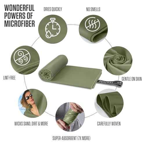 VENTURE 4TH Quick Dry Microfiber Towel for Camping & Gym - Army Green XL - color: Army Green, size: 72.00" x 31.50"