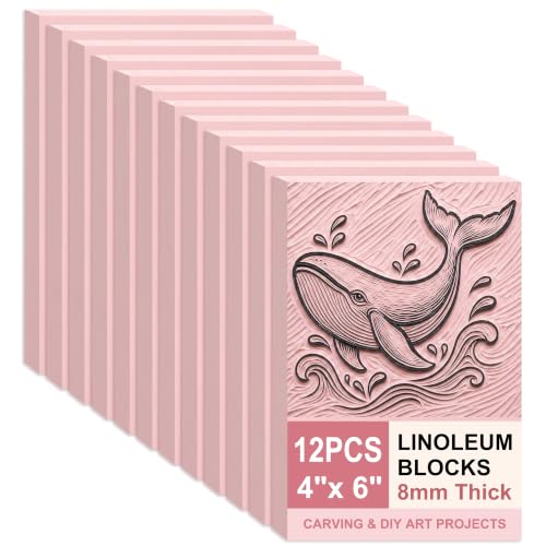 SGHUO 12pcs 4"x6" Pink Rubber Linoleum Blocks for Printmaking, 8mm Thick | Pink Rubber Linoleum Blocks for Printmaking, Rubber Stamps Linoleum Block, Stamp Making Kit, DIY Crafts Art Projects Linocut - color: Pink, size: 12PCS