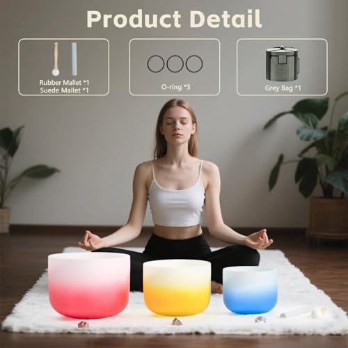432HZ PCS Aria Gradient Crystal Singing Bowl Set of 3,GEC Note - size: 8"G 10"E 12"C