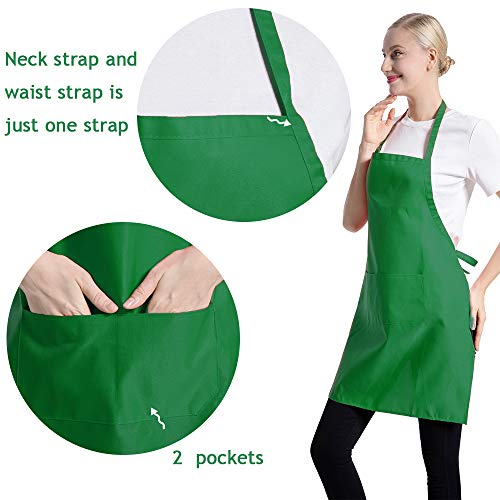 Total 15 PCS Green Plain Bib Aprons Bulk for Women Men-Unisex Adult Aprons with 2 Front Pockets (Leaf Green-15 pcs) - color: Leaf Green-15 Pcs