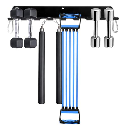 Tebery 9 Hook Home Gym Storage Rack Wall Mount, Fitness Equipment Organizer, Metal Gym Accessory Hanger for Exercise Bands, Jump Ropes, Barbells, Lifting Belts - size: 16.9''L x 4.5''W x 2''H