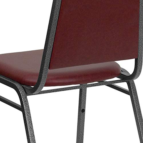 EMMA + OLIVER Burgundy Vinyl Trapezoidal Back Stacking Banquet Chair - color: Burgundy Vinyl/Silver Vein Frame