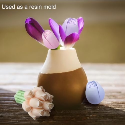 2 Pcs Tulip Bouquet Silicone Candle Molds Tulip Flower Candle Mold with Mold Punch&candlewick Hook Needle for Candle Making Handmade Plaster Craft Soap Making Home Decorating Ornaments - color: Tulip
