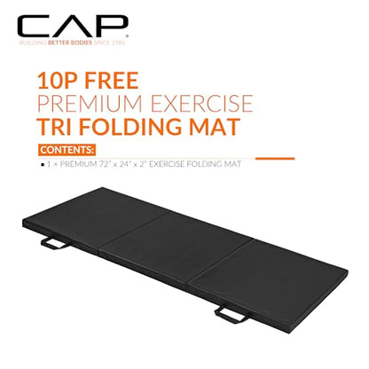 CAP Barbell Folding Exercise Mat – Durable, Anti-Tear, Thick Padding for Fitness, Aerobics, Gymnastics & Home Workouts. 72"L x 24"W x 2"Thick. BLACK