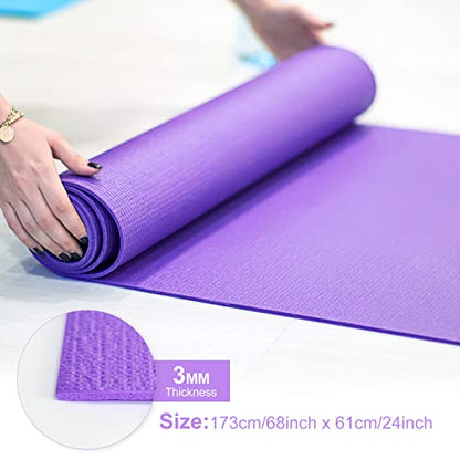 Funtery 3 mm Thin Yoga Mats Bulk, 68 x 24 in - color: Multicolored