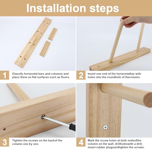 Wall Mount Wooden Yoga Mat Storage Rack, Premium Solid Wood Yoga Mat Holder, Space-Saving Yoga Equipment Organizer for Yoga Mats, Towels, Foam Rollers, Easy to Install (Hold 2 Mats Per Pair)