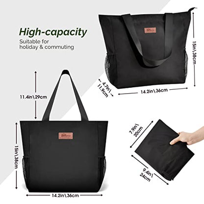Buringer Large Waterproof Beach Bag for Women Sandproof Tote Bag with Zipper and Pockets Pool Bag for Travel Gym Vacation - color: Black