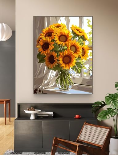 ZRIZQ Sunflower Paint by Numbers Kit for Adults Beginner,Flowers,16x20 | Full set with wooden brushes,rolled canvas,rich paints.Calming activity.Beginner friendly.Just open and paint. - color: 16"X20"Rolled Canvas(Frameless)-Flowers 3