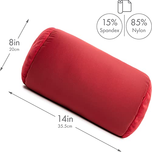 Microbead Bolster Neck Roll Pillow, 14x8 in Cylinder Tube, Deep Red | Silky smooth face helps prevent sleep creases and hair breakage, light squishy support for head and shoulders, travel ready - color: Deep Red