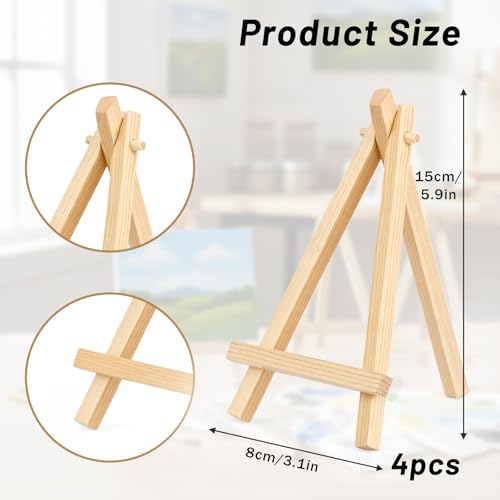 4 PCS Mini Wood Display Easels Wooden Small Tabletop Tripod Easels for Displaying Art Craft Canvas Paintings Easel Small Easel for Offices Photos Canvas Paintings Crafts