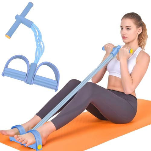 Pedal Resistance Band with Handles, 6-Tubes Natural Rubber Exercise Band - color: Full Blue