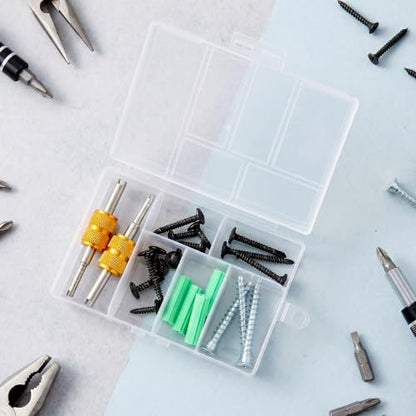 4 Pack Plastic Organizer Box with Dividers, Clear Compartment Organizer Box | Travel Small Bead Organizer for Jewelry Fishing Tackles Earring Rhinestones Beads, Small Storage Containers for DIY Crafts